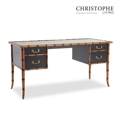 Capri Antique Bamboo Style Study Desk in Sleek Black with Brass Accents