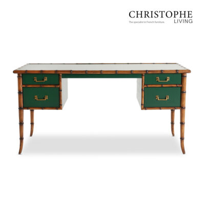 Capri Antique Bamboo Study Desk in Enchanting Green with Brass Accents
