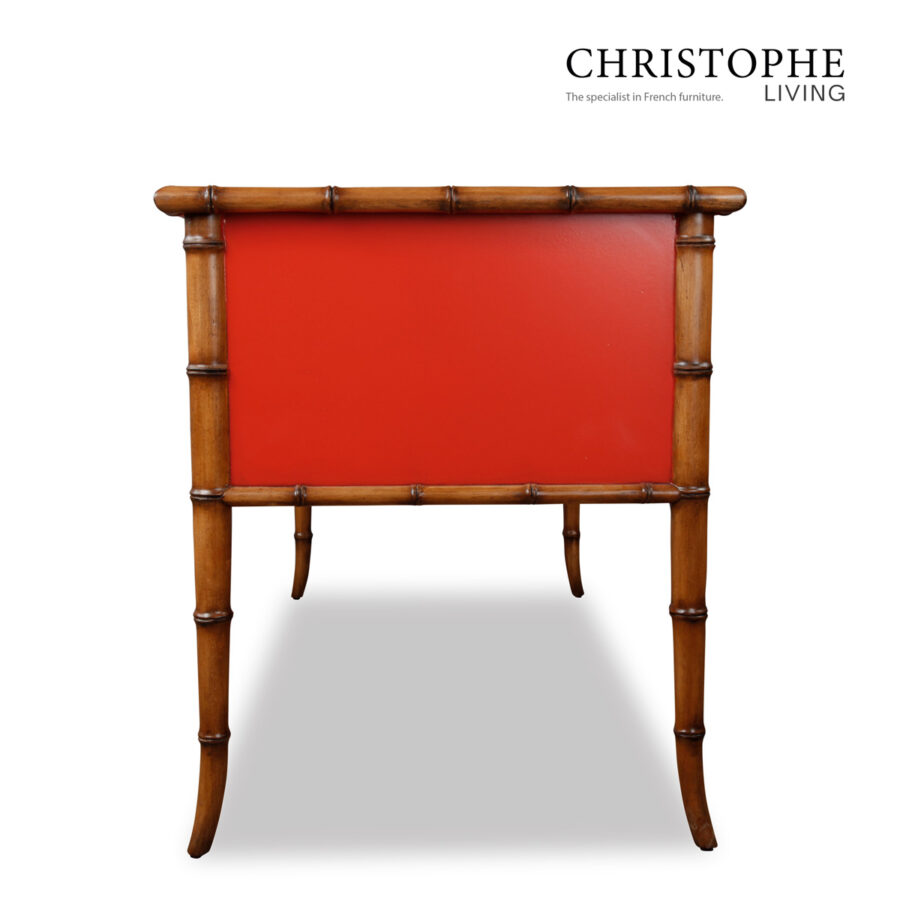 Capri Bamboo Style Study Desk in Tamarillo Orange Red with Antique Brass Accents