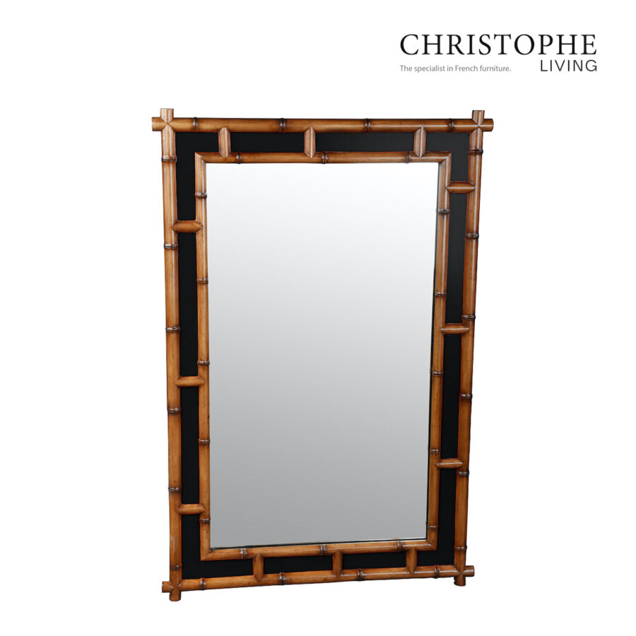 Capri English Bamboo Style Living Room and Hallway Rectangular Mirror in Black Oak