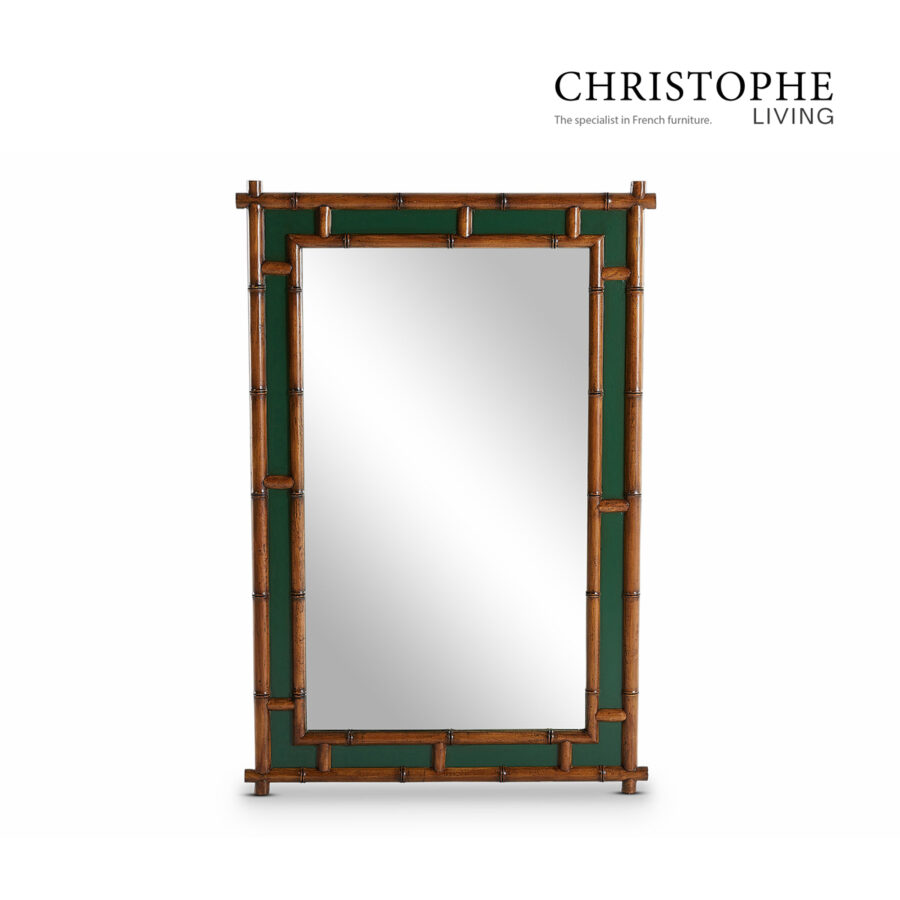 Capri English Bamboo Style Living Room and Hallway Rectangular Mirror in Faux Green Oak