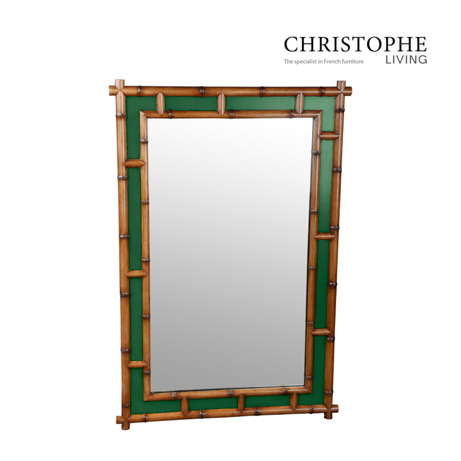 Capri English Bamboo Style Living Room and Hallway Rectangular Mirror in Faux Green Oak