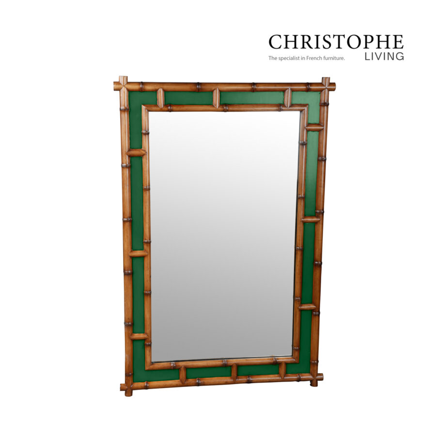 Capri English Bamboo Style Living Room and Hallway Rectangular Mirror in Faux Green Oak