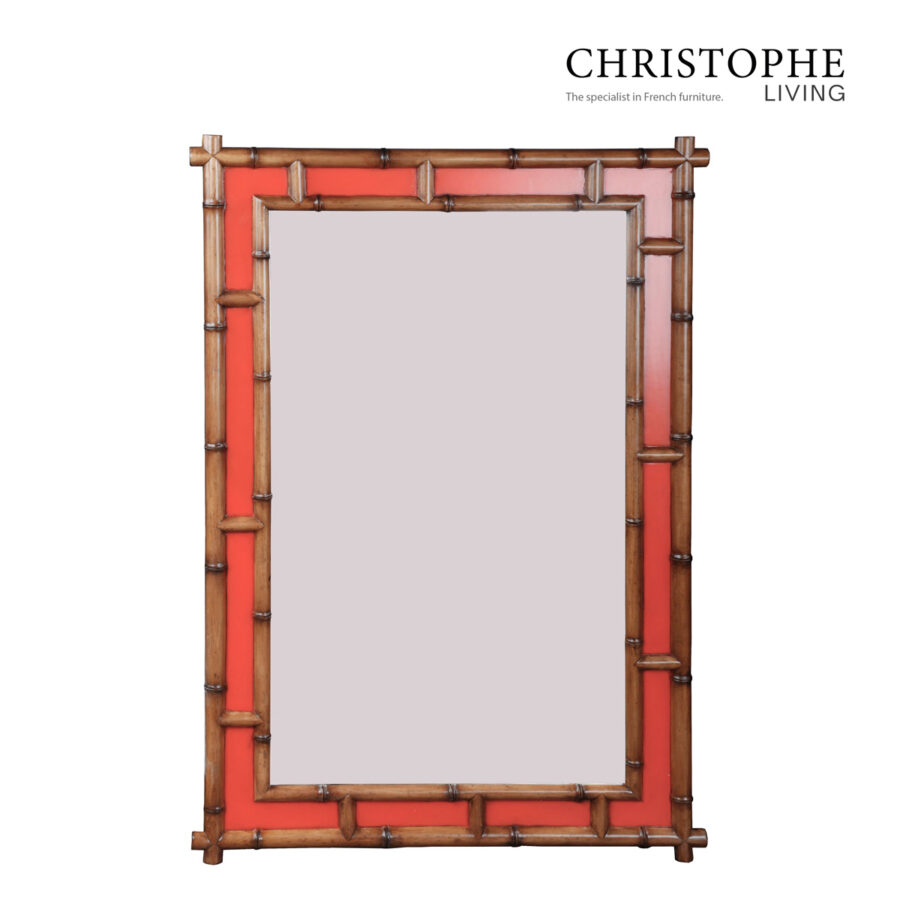 Capri Bamboo-Style Rectangular Mirror in Tamarillo for Living Room/Hallway