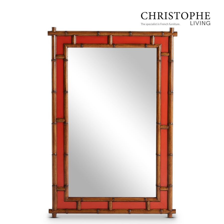 Capri Bamboo-Style Rectangular Mirror in Tamarillo for Living Room/Hallway