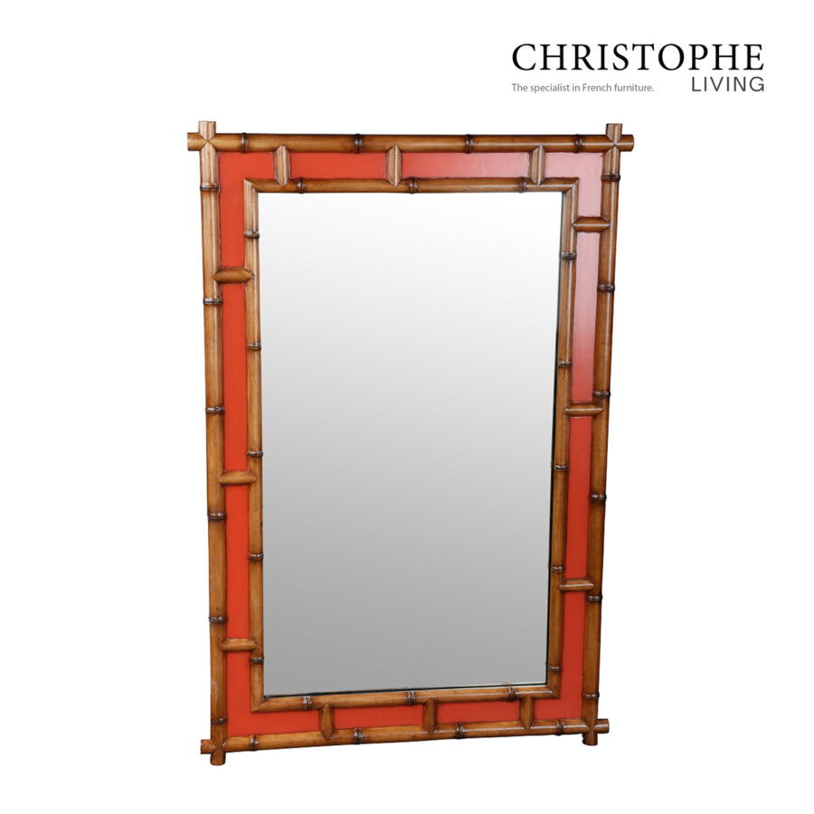 Capri Bamboo-Style Rectangular Mirror in Tamarillo for Living Room/Hallway