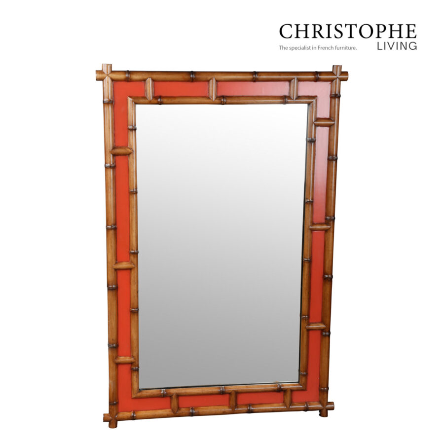 Capri Bamboo-Style Rectangular Mirror in Tamarillo for Living Room/Hallway