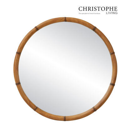 Capri English Bamboo Style Round Mirror 92cm in Solid Oak for Living Room or Hallway