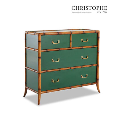 Capri Bamboo Style Bedroom Chest of Drawers in Antique Brass & Lush Green