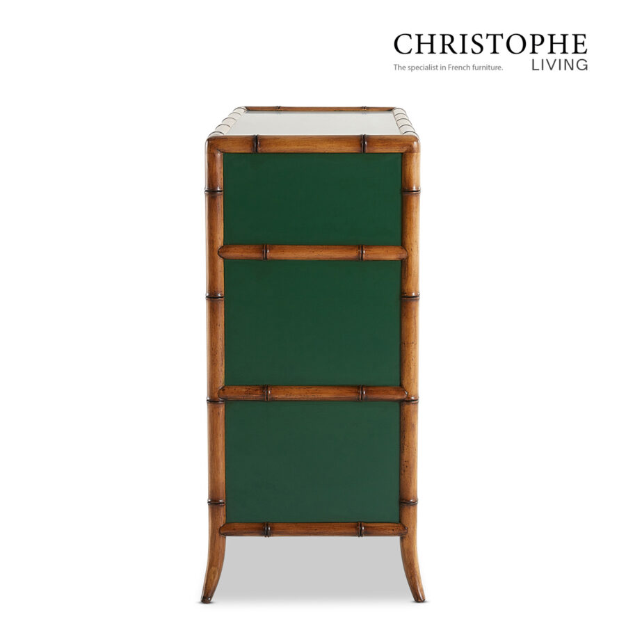 Capri Bamboo Style Bedroom Chest of Drawers in Antique Brass & Lush Green