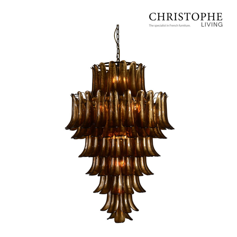 Cleopatra Amber Glass Tiered Chandelier - Large, Horn-Shaped Elegance for Dining Room, Entrance, or Living Room