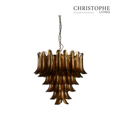 Cleopatra Amber Glass Tiered Horn-Shaped Chandelier for Dining Room and Entrance