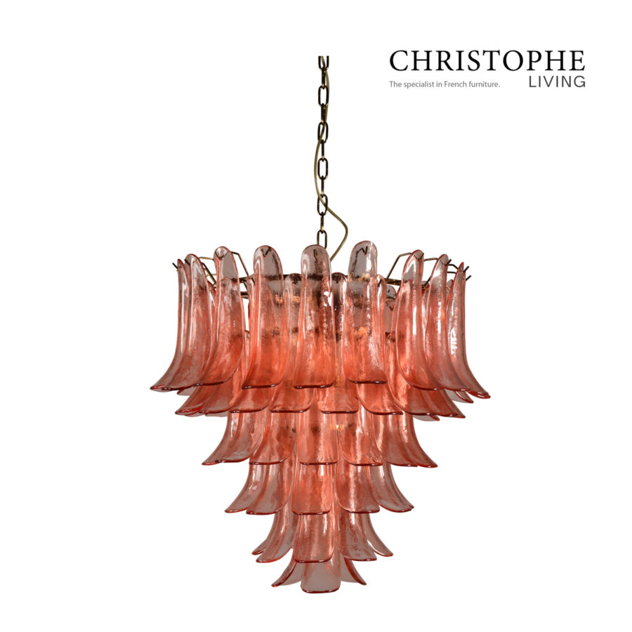 Cleopatra Rose Pink Glass Tiered Horn-Shaped Chandelier for Dining Room and Entrance