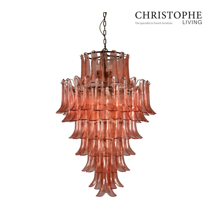 Cleopatra Dining Room Chandelier - Tiered, Horn-Shaped Rose Pink Glass