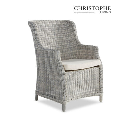 Coogee Elegant Outdoor Dining Chair in White & Grey Synthetic Rattan Wicker