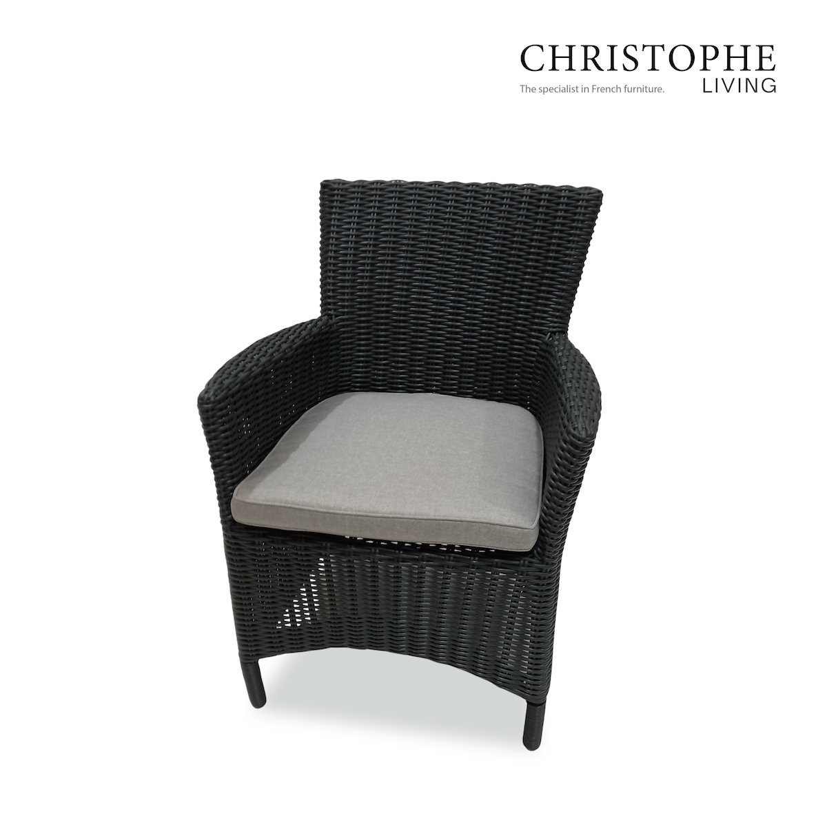 Four Mile Anthracite Outdoor Dining Chair in Synthetic Rattan Weave and Water-Resistant Fabric