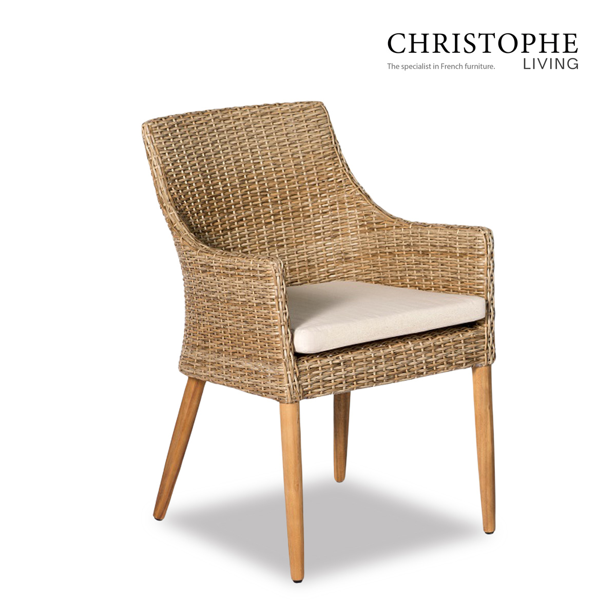 Hamilton Classic Outdoor Dining Chair in Natural Synthetic Rattan and Acacia