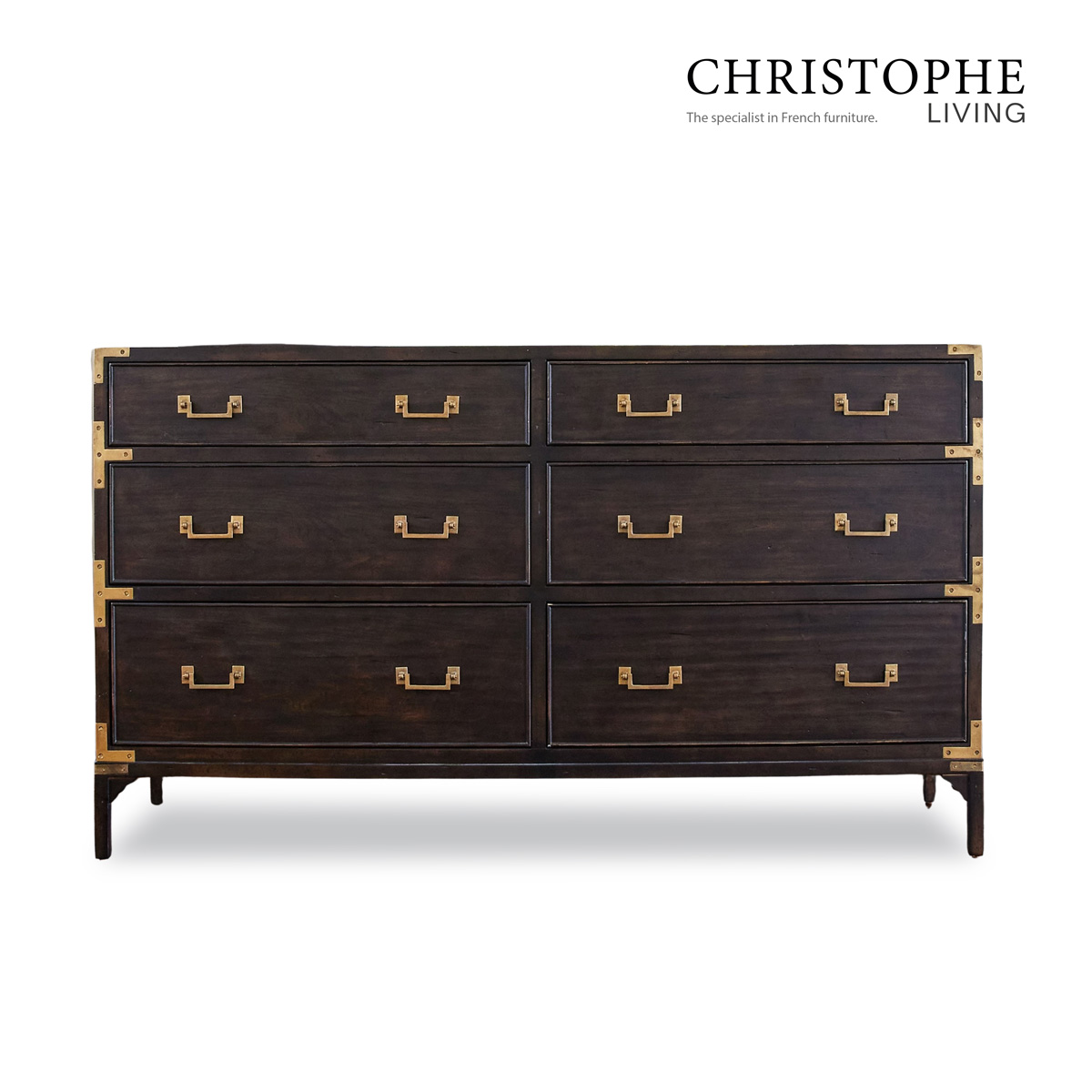 Holland French Provincial Bedroom and Living Room Chest of 6 Drawers in Charcoal Dark Timber