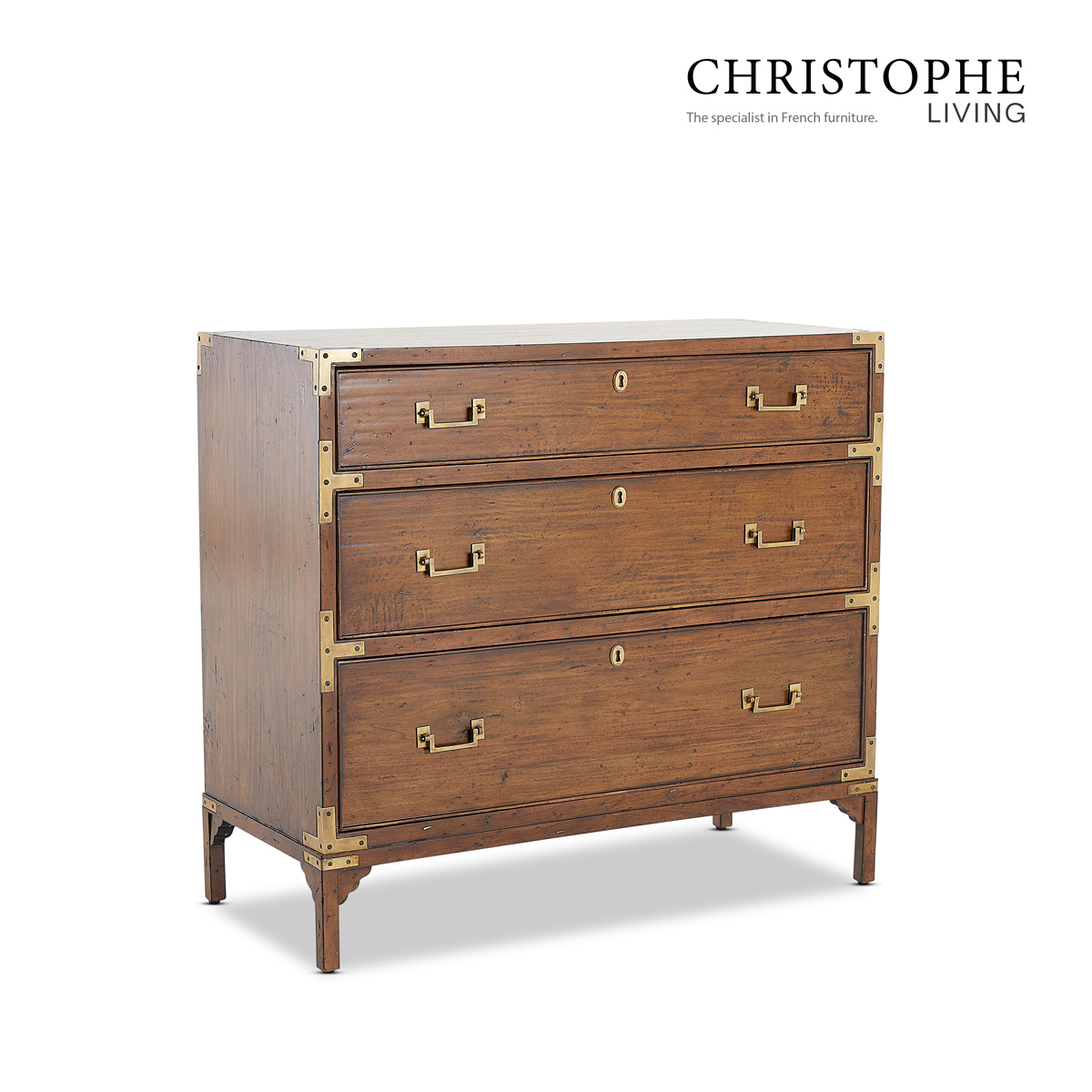 Holland French Provincial Chest of 3 Drawers in Warm Natural Timber Cognac Finish