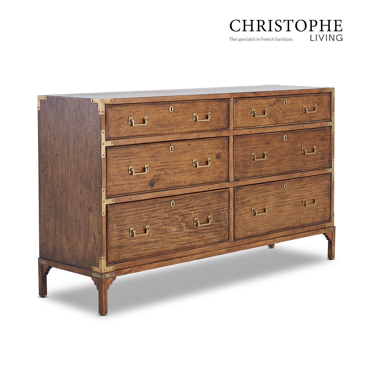 Holland French Provincial Bedroom & Living Room 6-Drawer Chest in Warm Natural Timber and Cognac Finish
