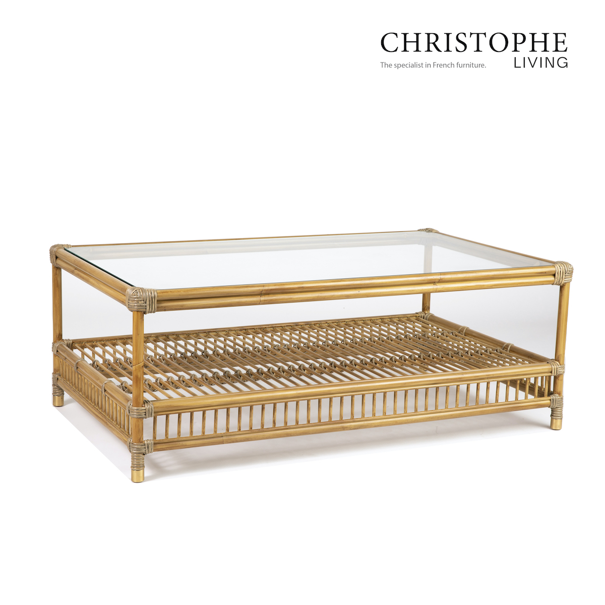 Hyams French Provincial Coffee Table in Natural Synthetic Rattan with Tougherened Glass Top