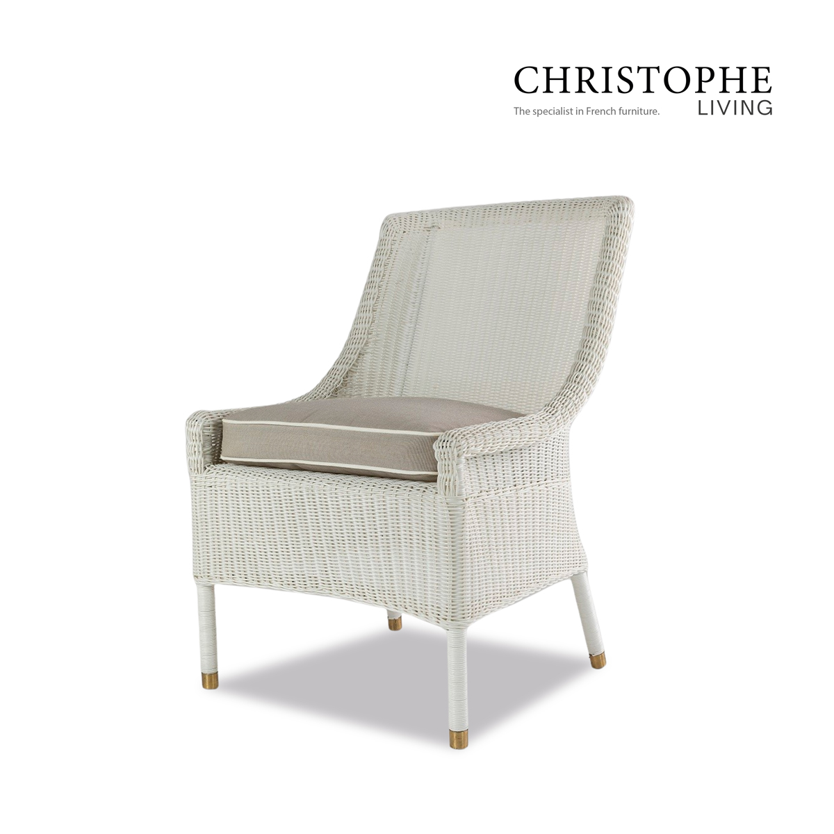 Hyams Coastal Outdoor Dining Chair in White Synthetic Rattan and Wicker