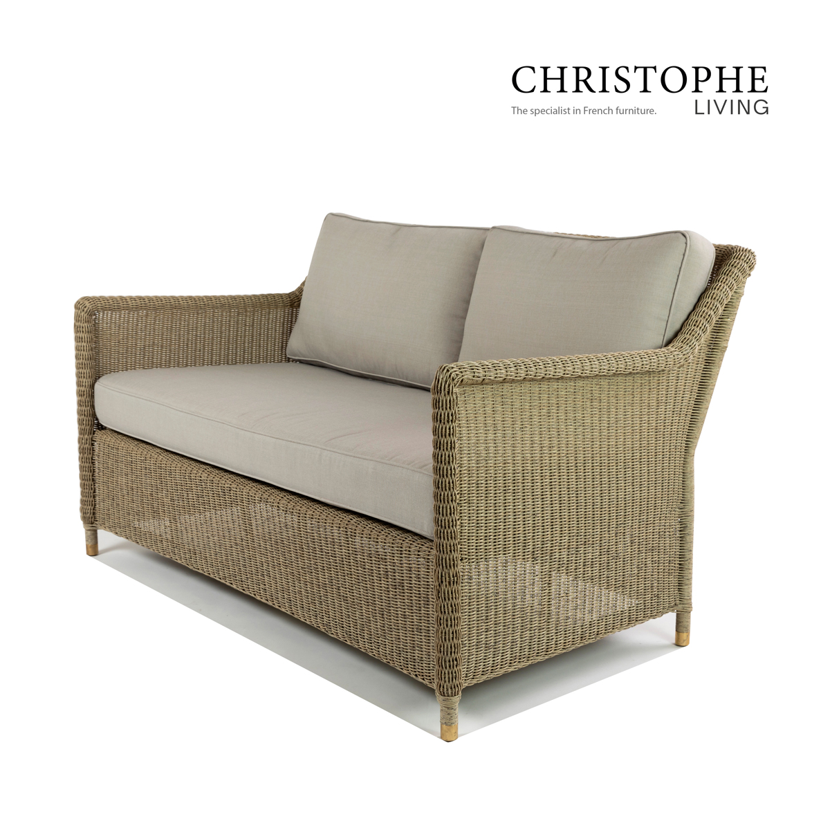 Hyams Natural Wicker 2 Seater Sofa - Synthetic Rattan Outdoor Elegance