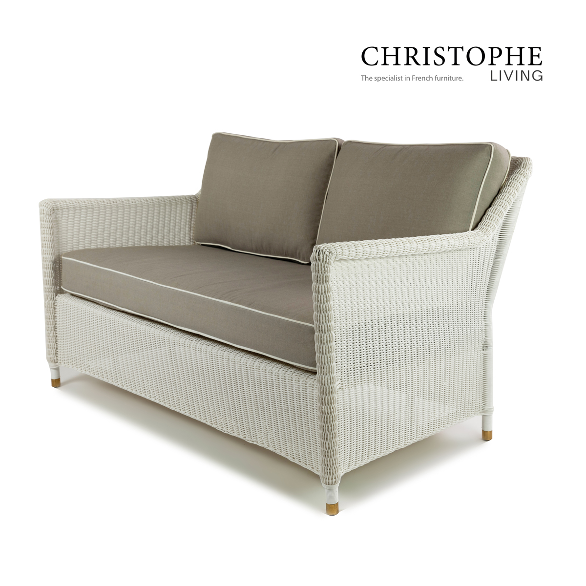 Hyams Classic Outdoor Wicker 2 Seater Sofa in White Synthetic Rattan