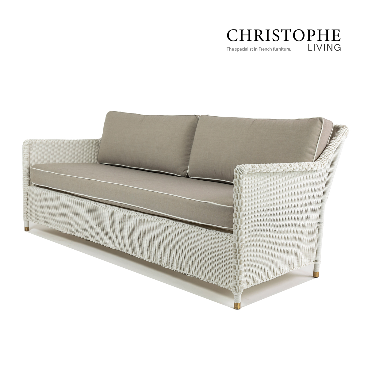 Hyams French Provincial Outdoor 3 Seater Wicker Sofa in Elegant White