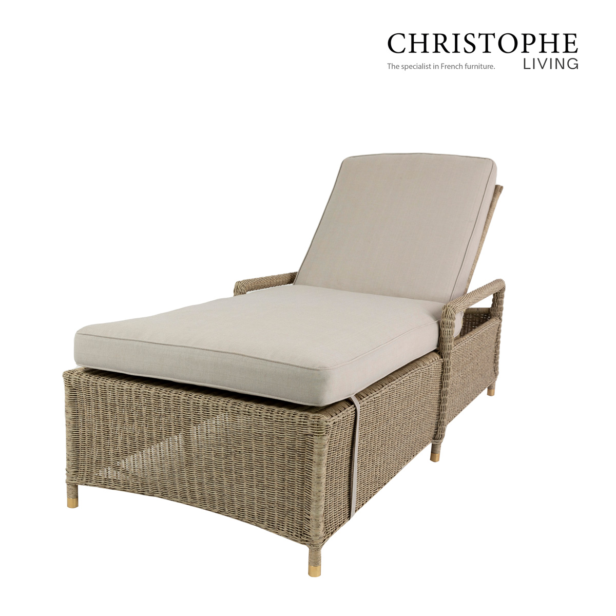 Hyams Provincial Style Sunlounger in Natural Synthetic Rattan and Wicker for Outdoor Patio Use