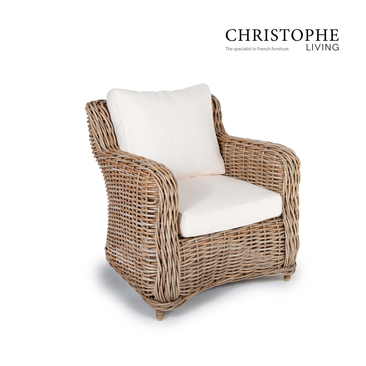 Manly Coastal Outdoor Lounge Chair in Natural Synthetic Rattan and Wicker