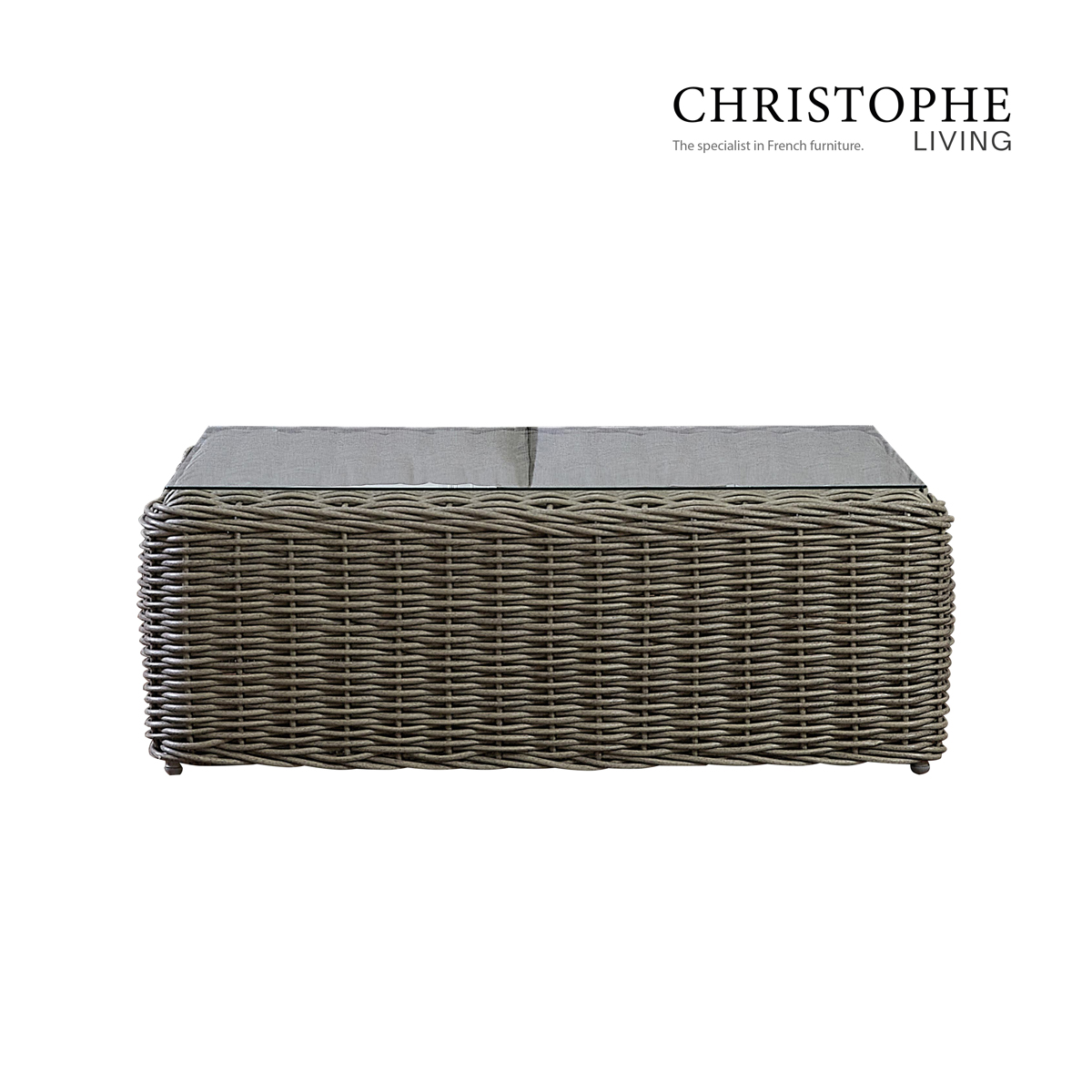 Manly French Provincial Synthetic Rattan Coffee Table with Glass Top in French Grey