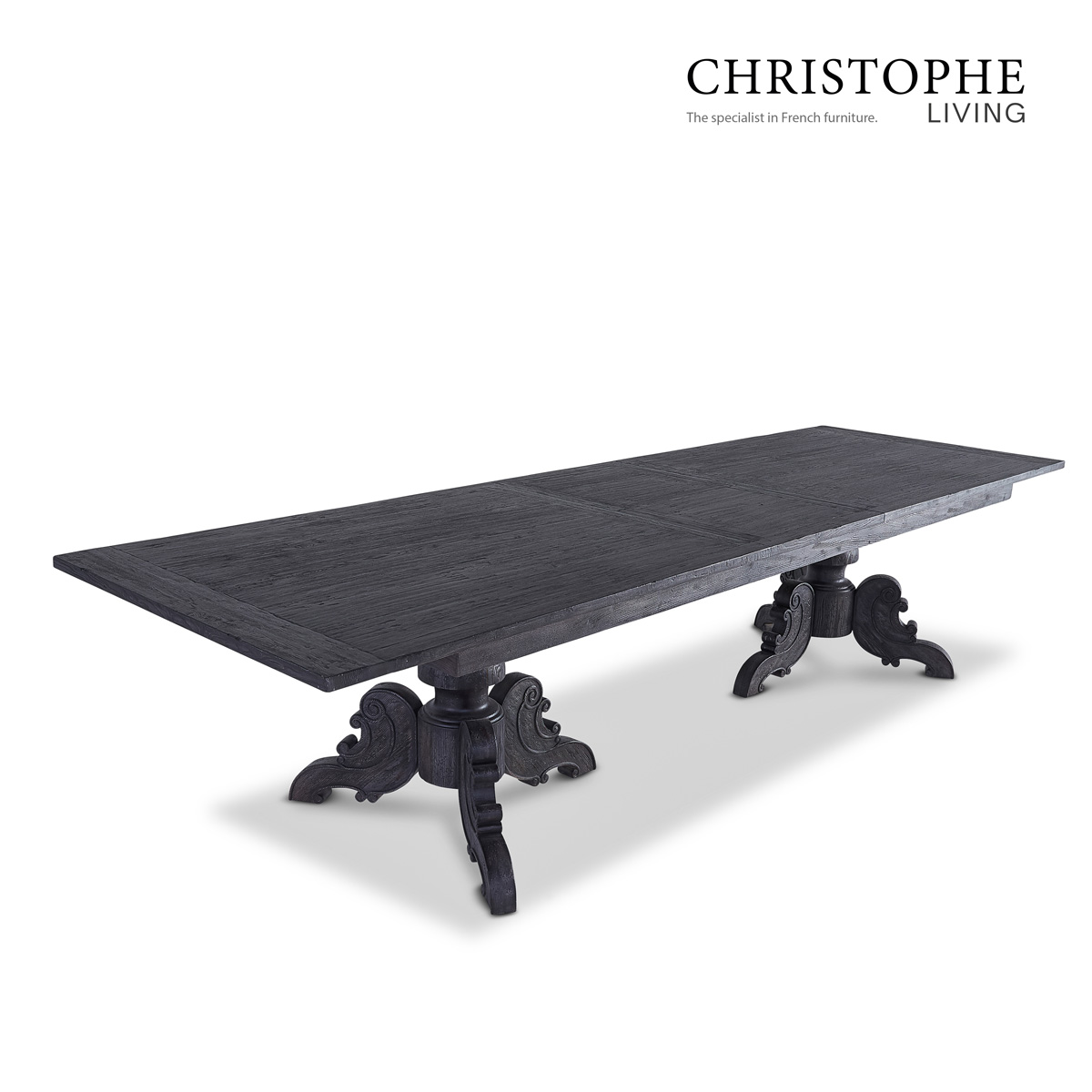 Pacific French Provincial Dining Room Table in Charcoal Black with Extending Feature