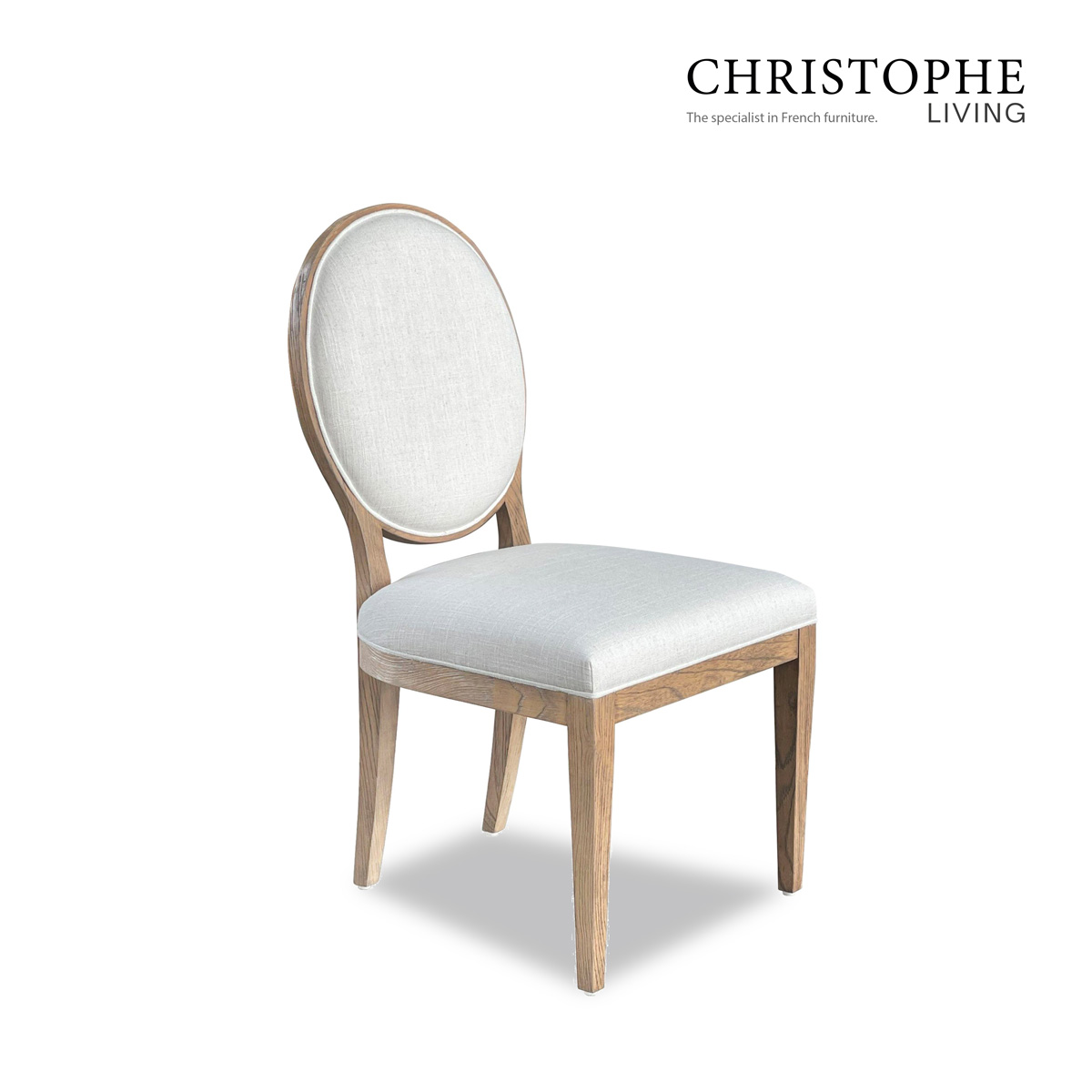 Pacific Traditional Dining Room Chair - Round Back, Natural Stain with White Fabric Upholstery