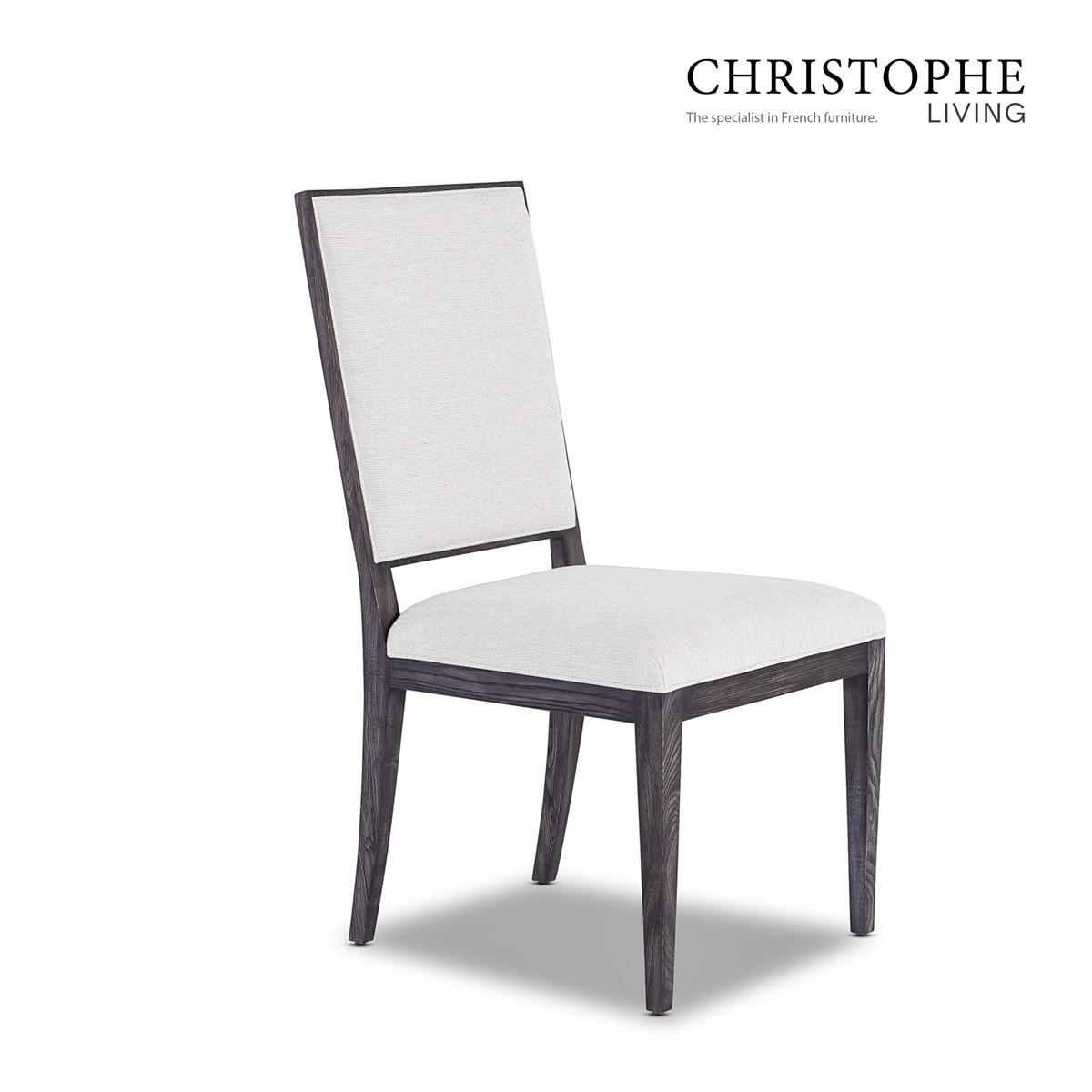 Pacific Square Back Upholstered Dining Chair in Charcoal Diego Fabric and Dark Timber