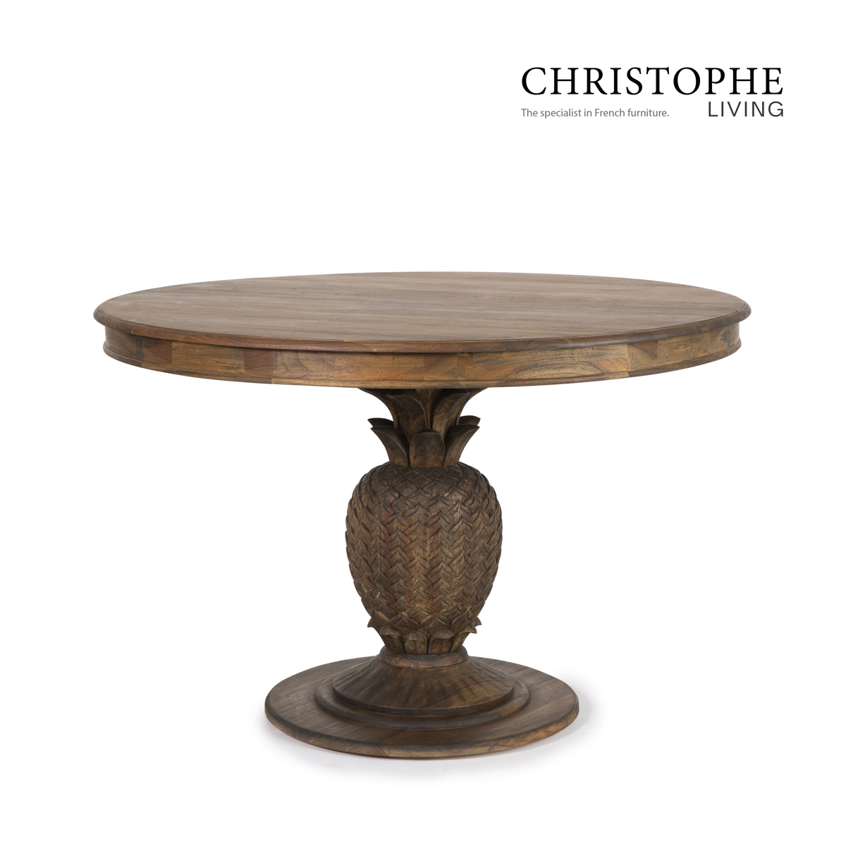 Palm Grey Brazilian Teak Round Dining Table - Elegantly Oiled, Ideal for Outdoor and Patio Settings