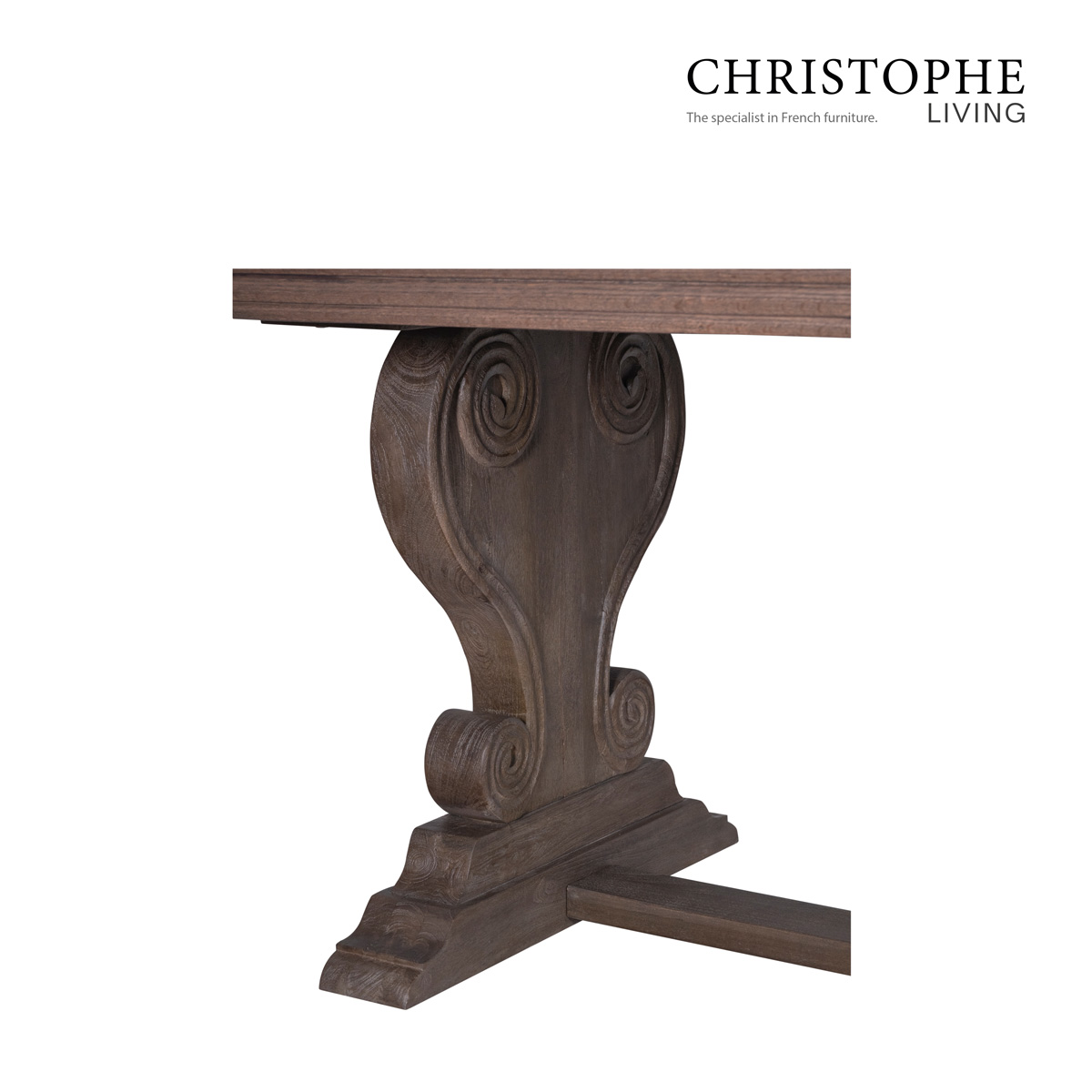 Serenade Carved Harp Base Dining Room Dining Table with Parquetry Top in Walnut Grey Stain