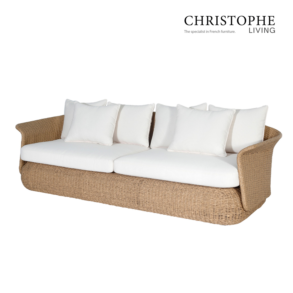 The Whitsundays Transitional Synthetic Rattan 3 Seater Sofa in Natural Wicker Finish for Outdoor Patio