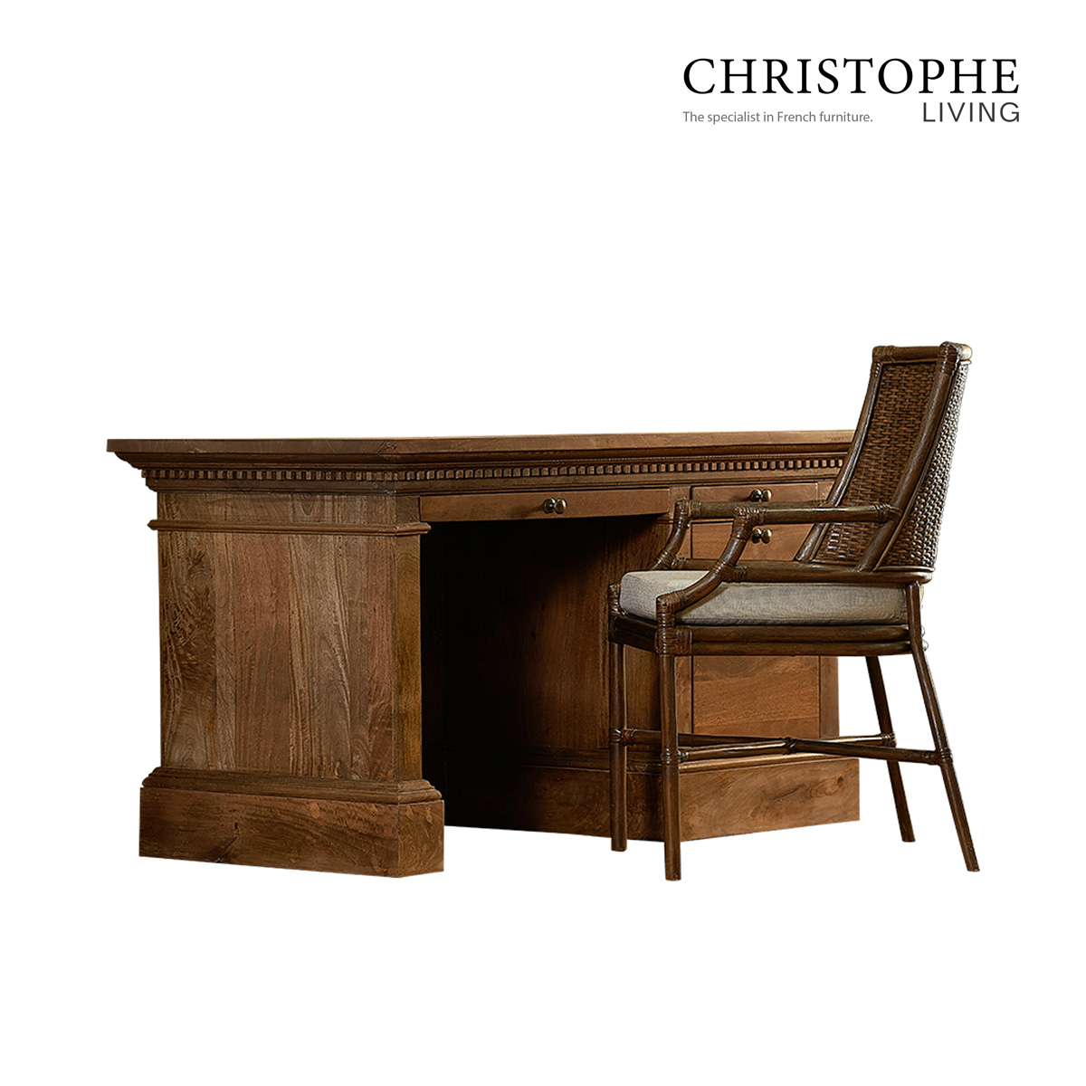 Valentino French Provincial Executive Desk in Natural Timber Finish