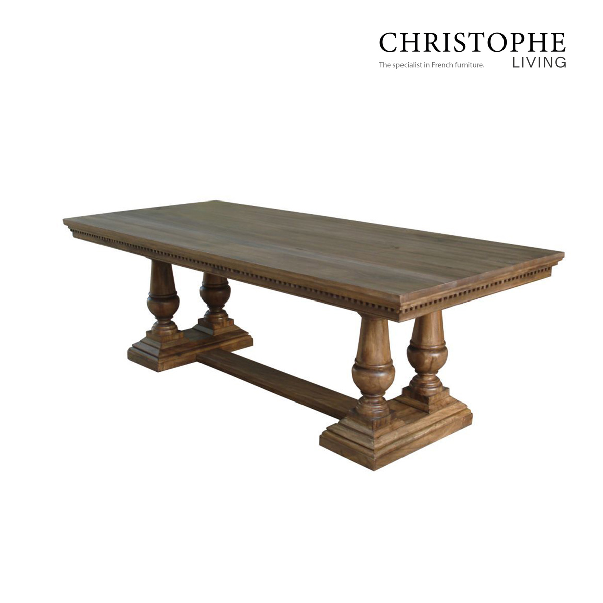 Valentino French Provincial Dining Room Table - Solid Timber 10-Seater in Rectangular Walnut Grey Finish