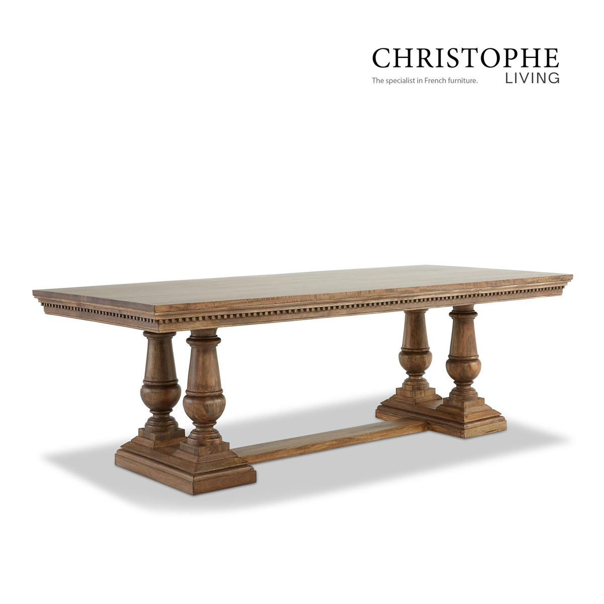 Valentino French Provincial Solid Timber Dining Table - Walnut Grey Stain, 10-Seater Rectangular Design