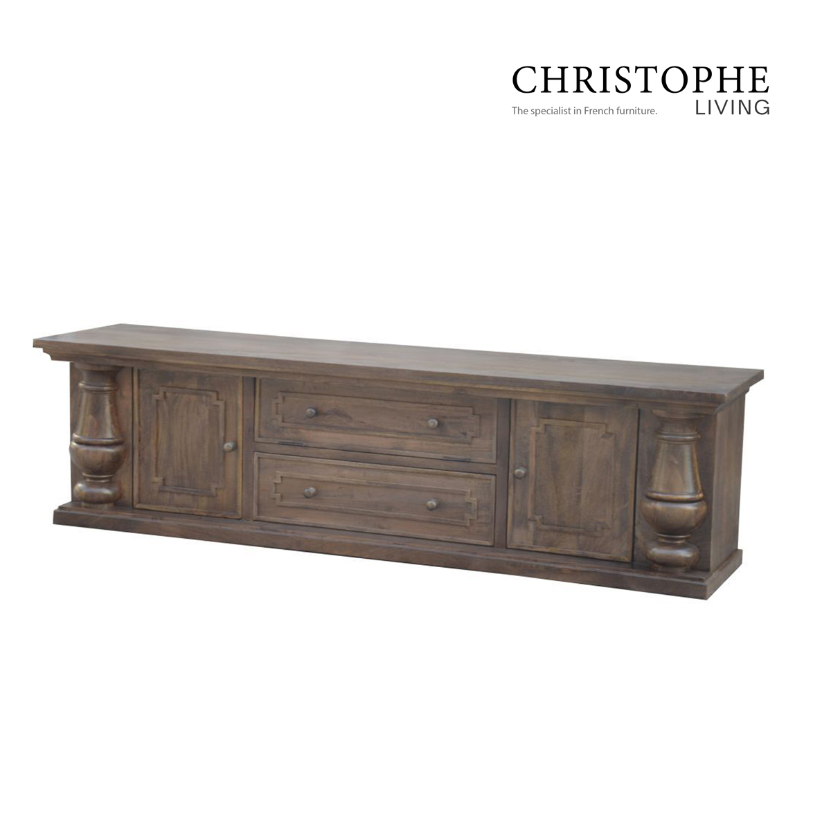 Valentino French Provincial Living Room TV Unit in Walnut Grey with Solid Mango Timber