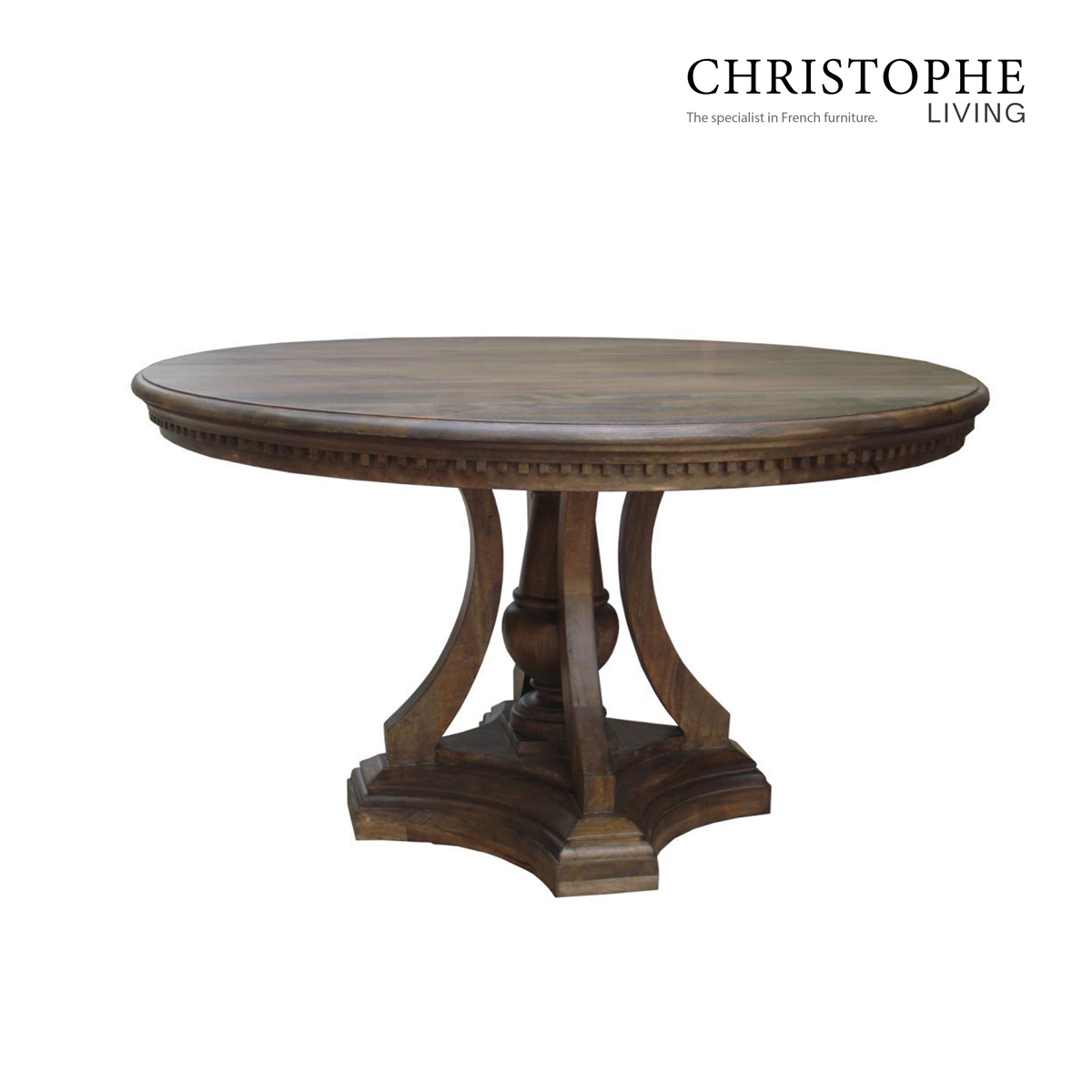 Valentino French Provincial Round Dining Table 140cm - Light Walnut Stain Solid Timber