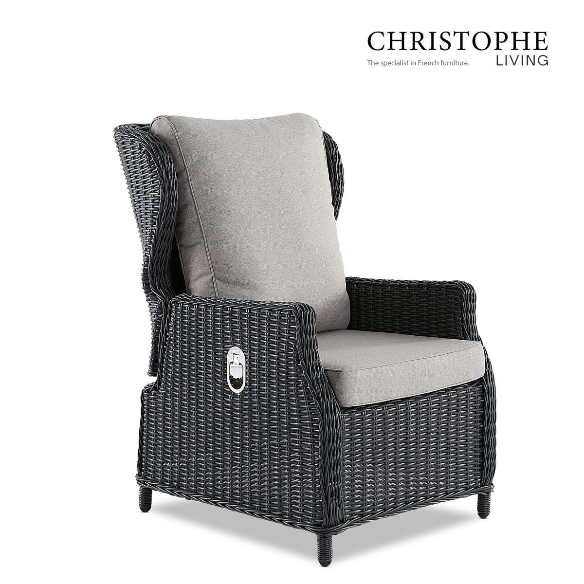 Whitehaven Luxury Wicker Reclining Chair in Anthracite with Aluminum Frame and Water-Resistant Fabric