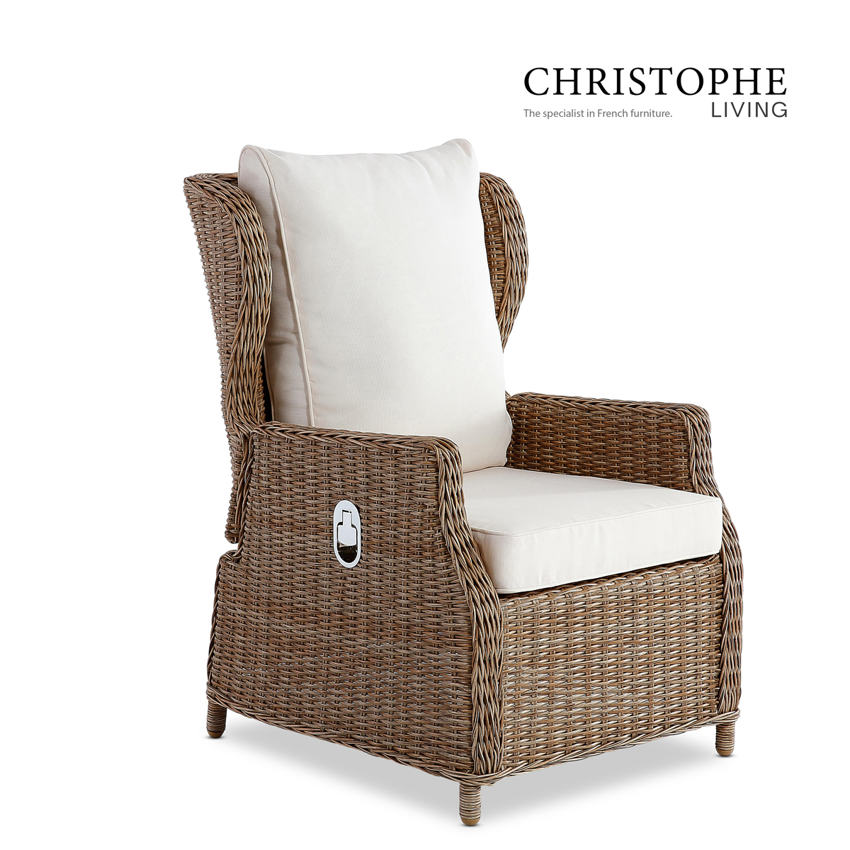 Whitehaven Classic Wicher Reclining Chair in Natural Tone with Water-Resistant Fabric