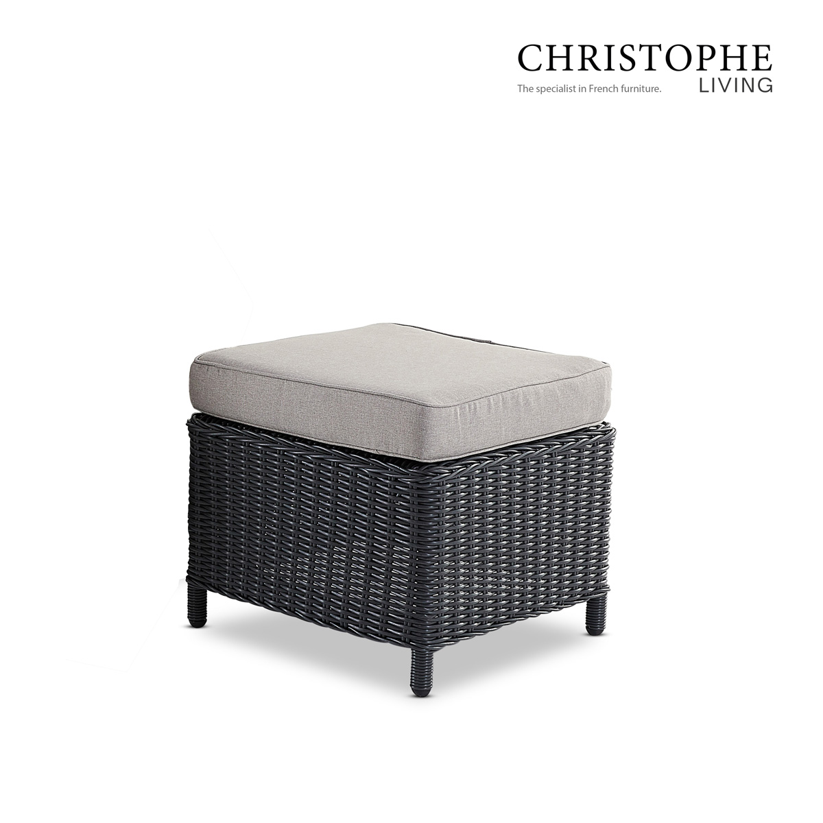 Whitehaven Refined Wicker Footstool in Anthracite with Water-Resistant Fabric