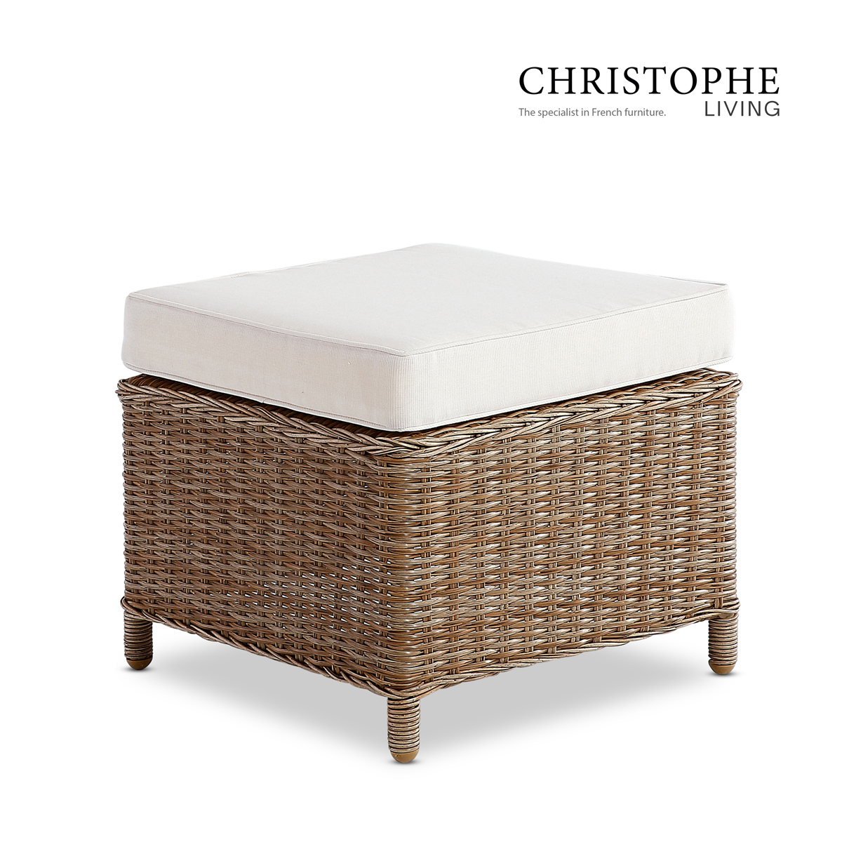 Whitehaven Classic Wicker Footstool in Natural with Water-Resistant Fabric