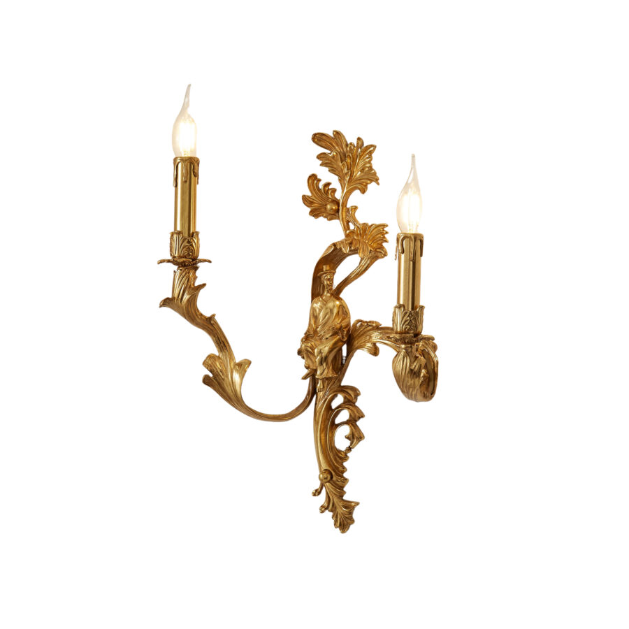 Adelaide Ornate 2-Light Wall Lamp in Brass with Male Figure and Crystal Accents