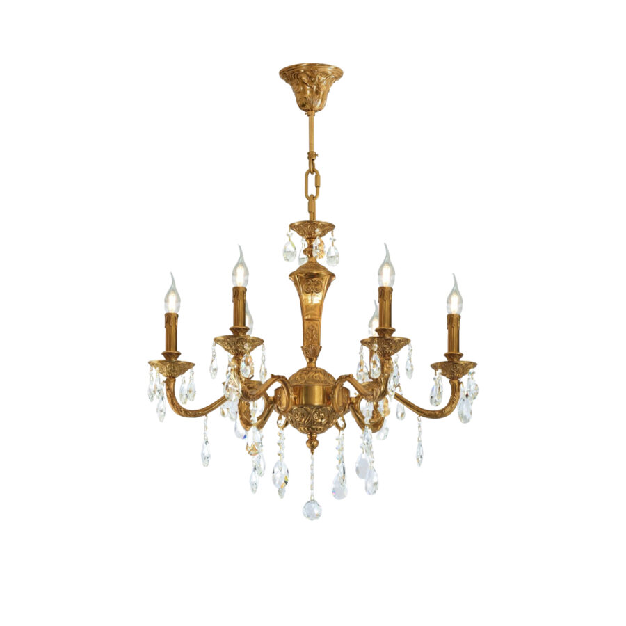 Adelaide Classic 6-Light Chandelier in Brass and Crystal