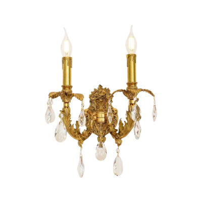 Adriana Classic 2-Light Wall Lamp in Brass with Crystal Accents